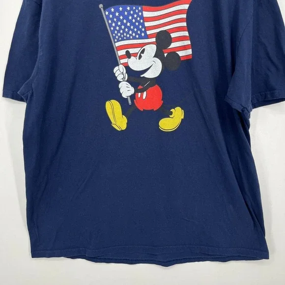Disney T-Shirt Men's Size XL Navy Blue Mickey Mouse USA Flag Logo Cotton - Picture 3 of 9